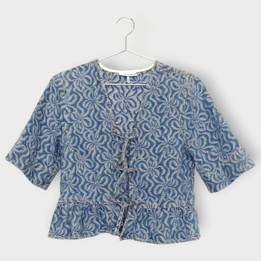 Floral Patterned Denim Tie Top