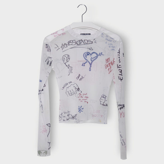 Text Print Mesh Long Sleeve