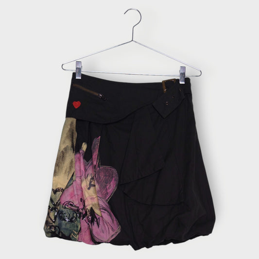 Graphic Bubble Hem Belted Skirt