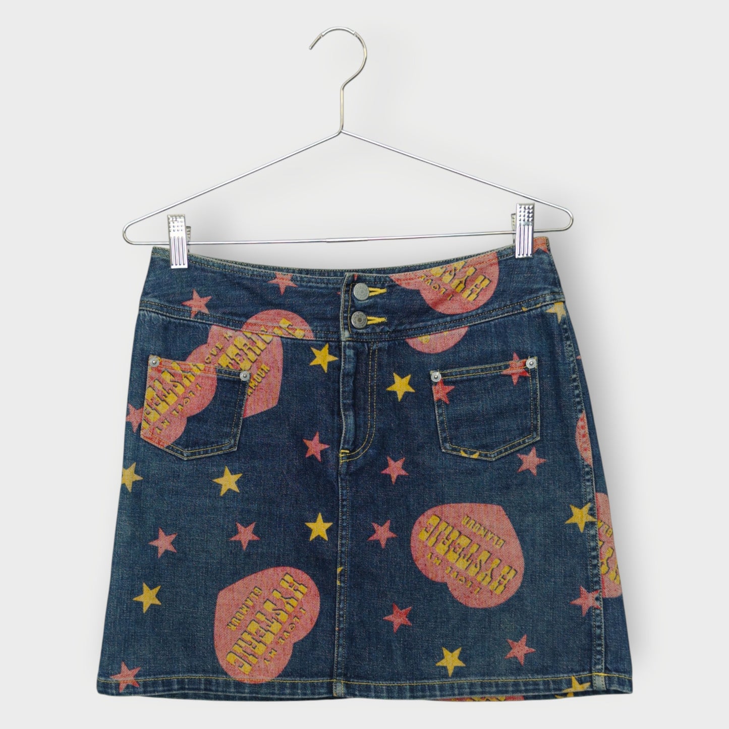 Heart Print Denim Mini Skirt