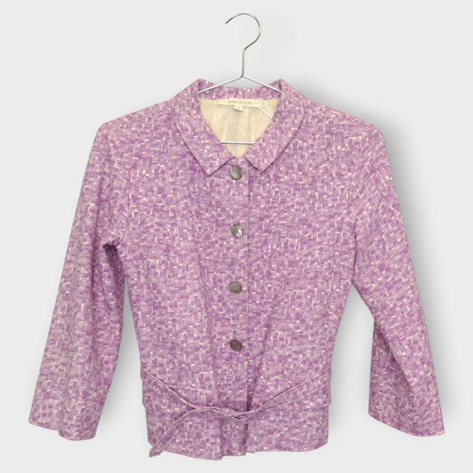 Patterned Button Up Belted Jacket