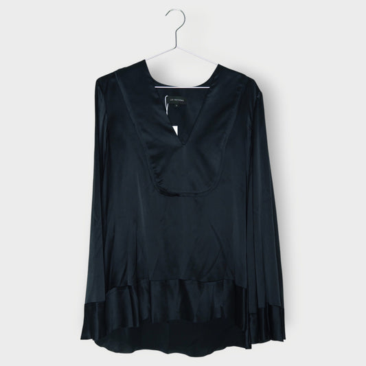 SilkV-Neck Ruffle Hem Blouse