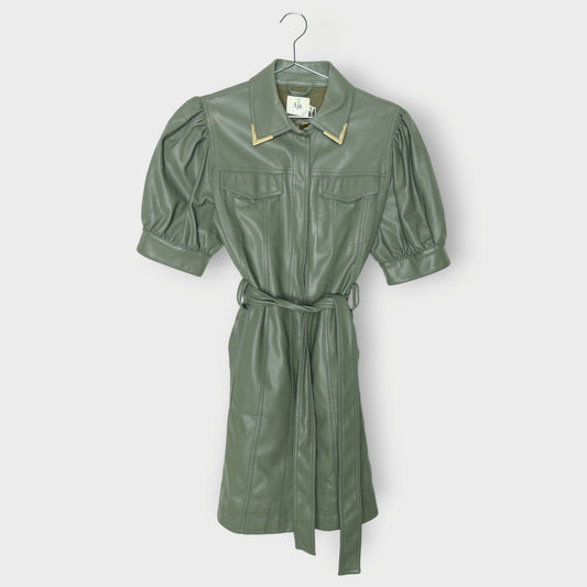 Faux Leather Belted Mini Dress