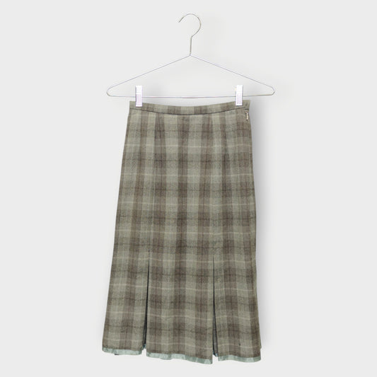 Wool Plaid Blue Ribbon Hem Skirt