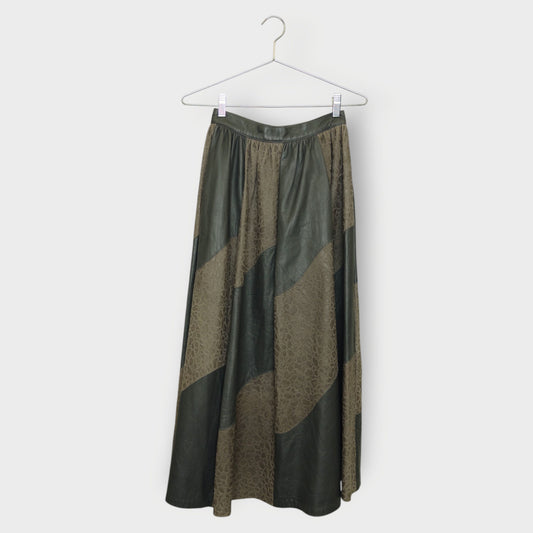 Leather Patchwork Midi Skirt
