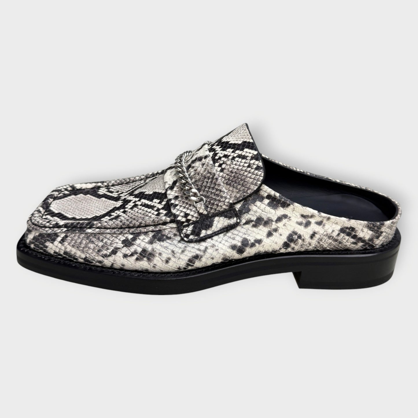 Snakeskin Square Toe Loafer Mules