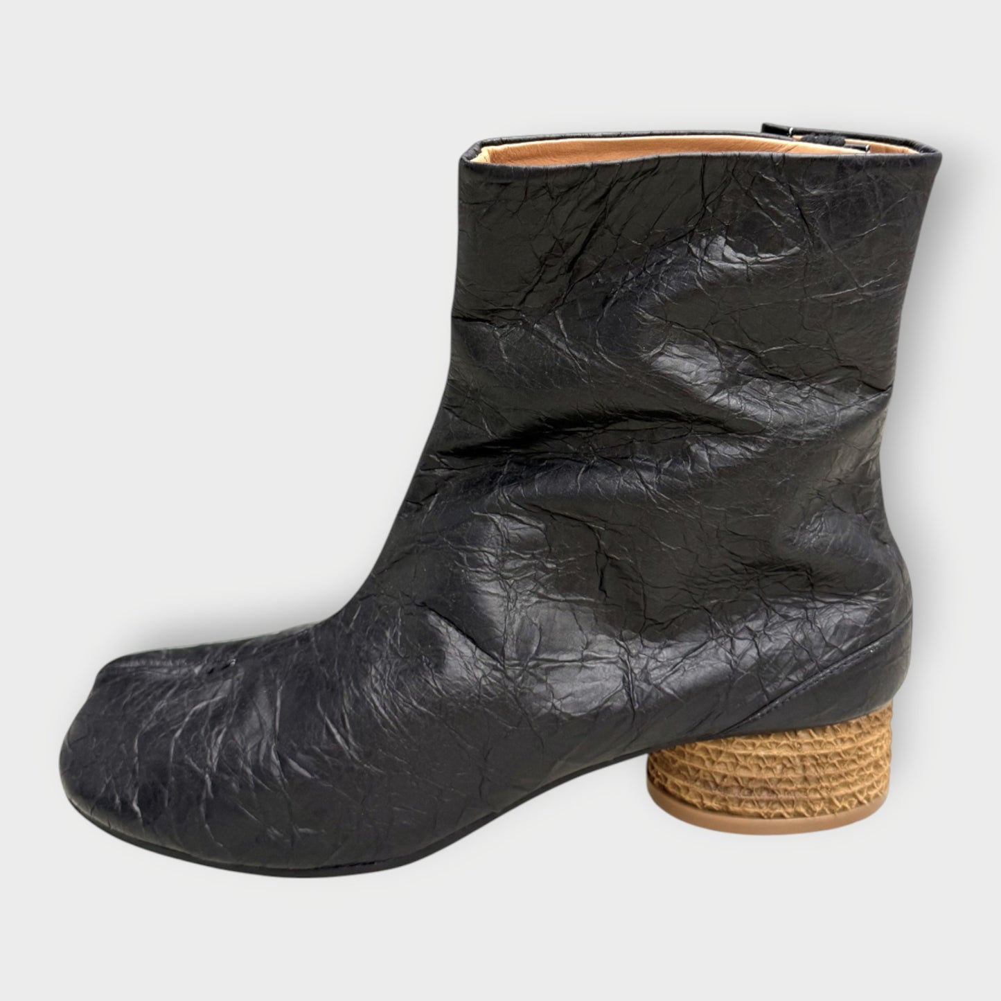 Paper Leather Block Heel Tabi Boot