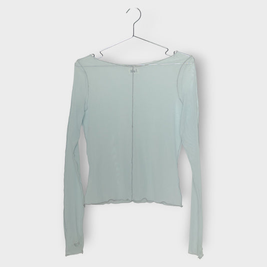 Blue & Grey Mesh Boat Neck Top