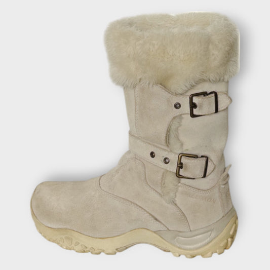 Beige Suede & Faux Fur Trim Snow Boots