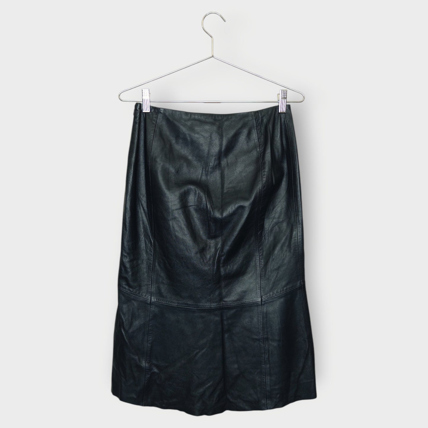 Leather Raw Hem Midi Skirt