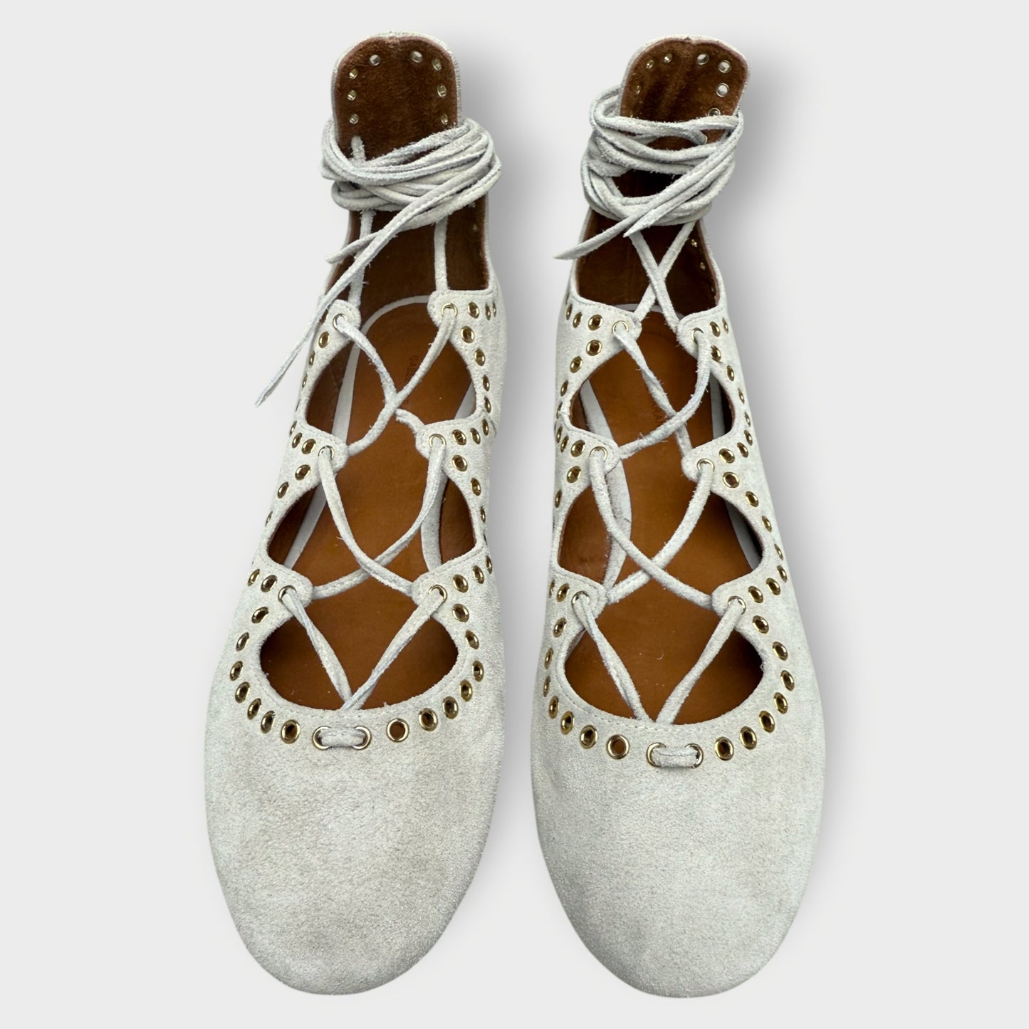 Suede Eyelet Lace Up Flats