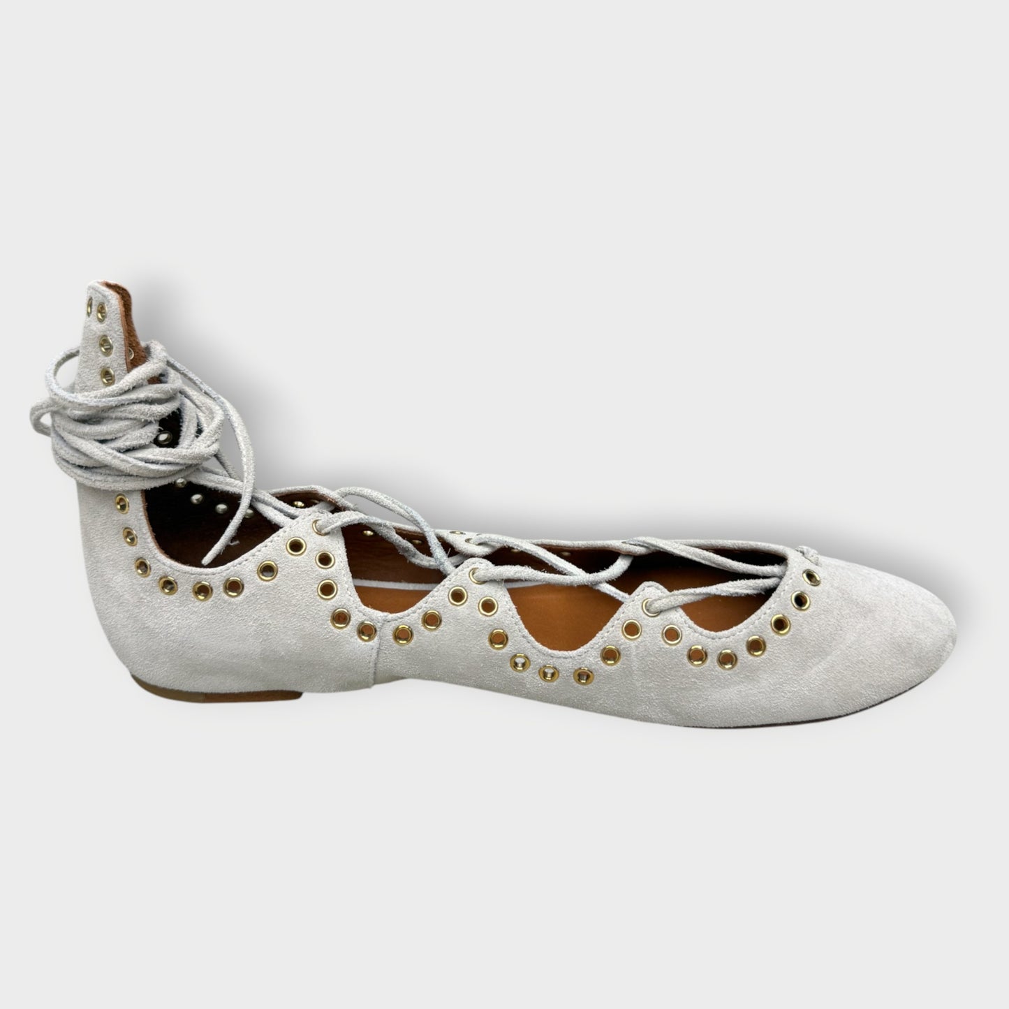 Suede Eyelet Lace Up Flats