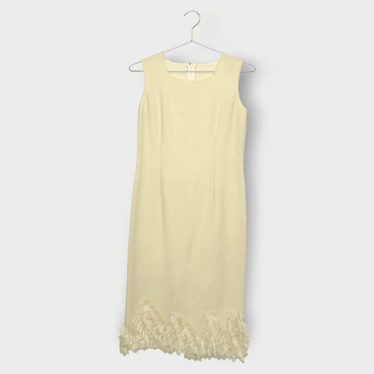 Cream Wool Ruffle Hem Dress