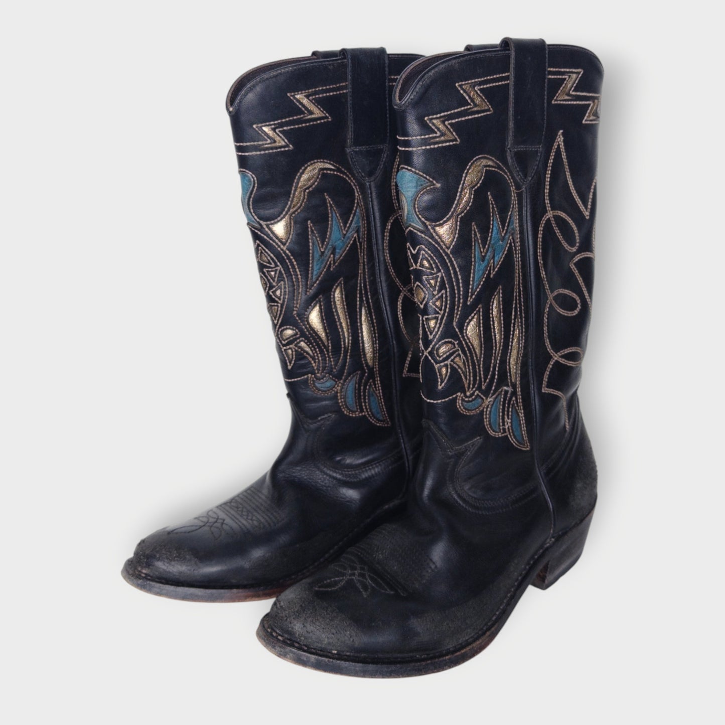 Embroidered Distress Leather Western Boots