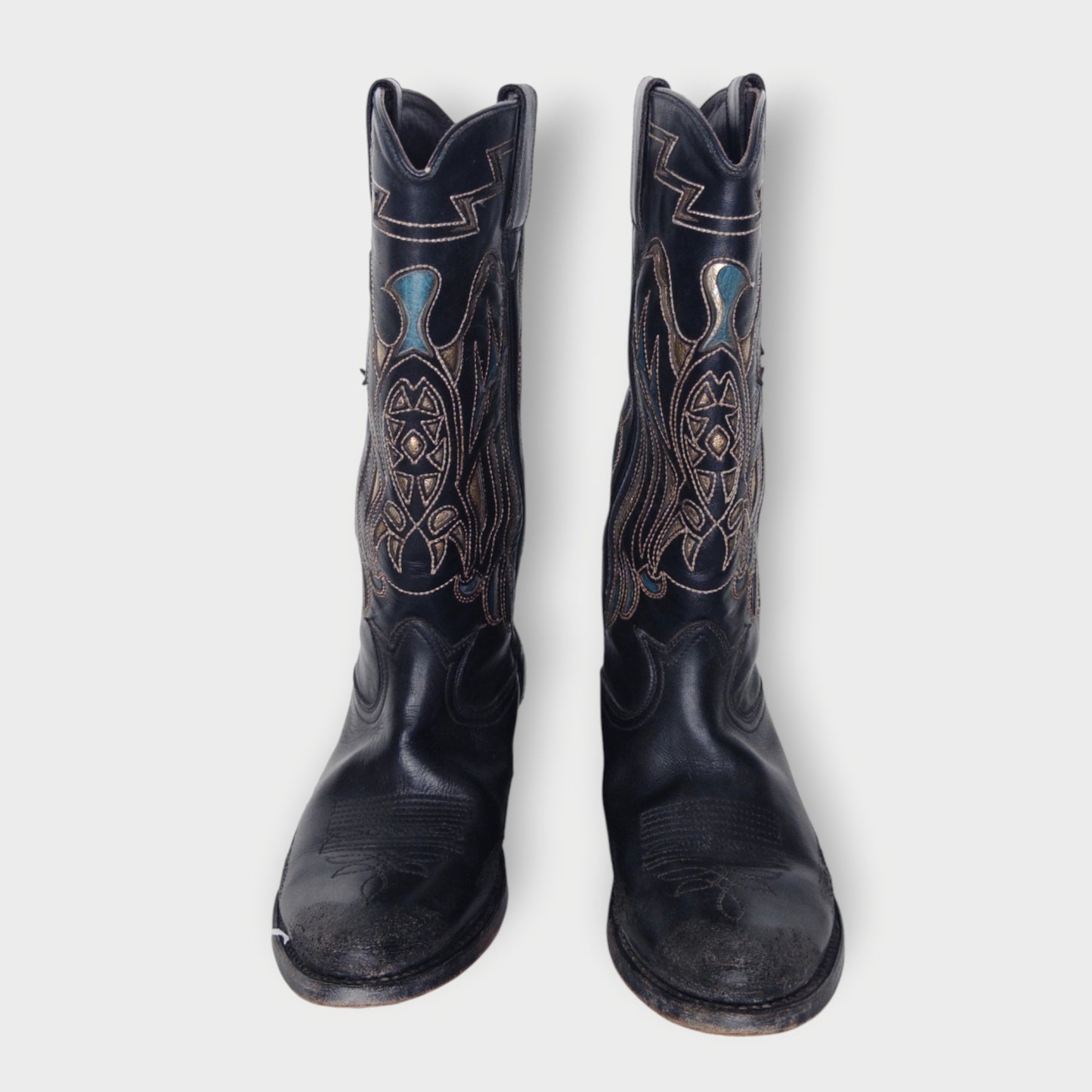 Embroidered Distress Leather Western Boots