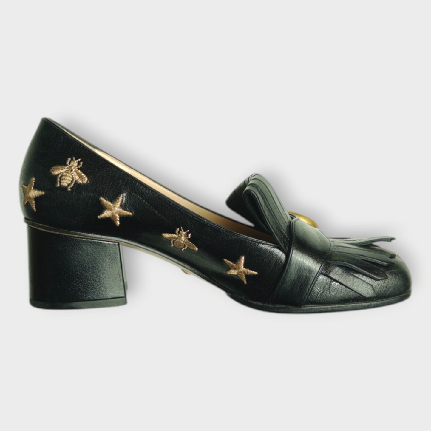 Leather Marmont Embroidered Heels