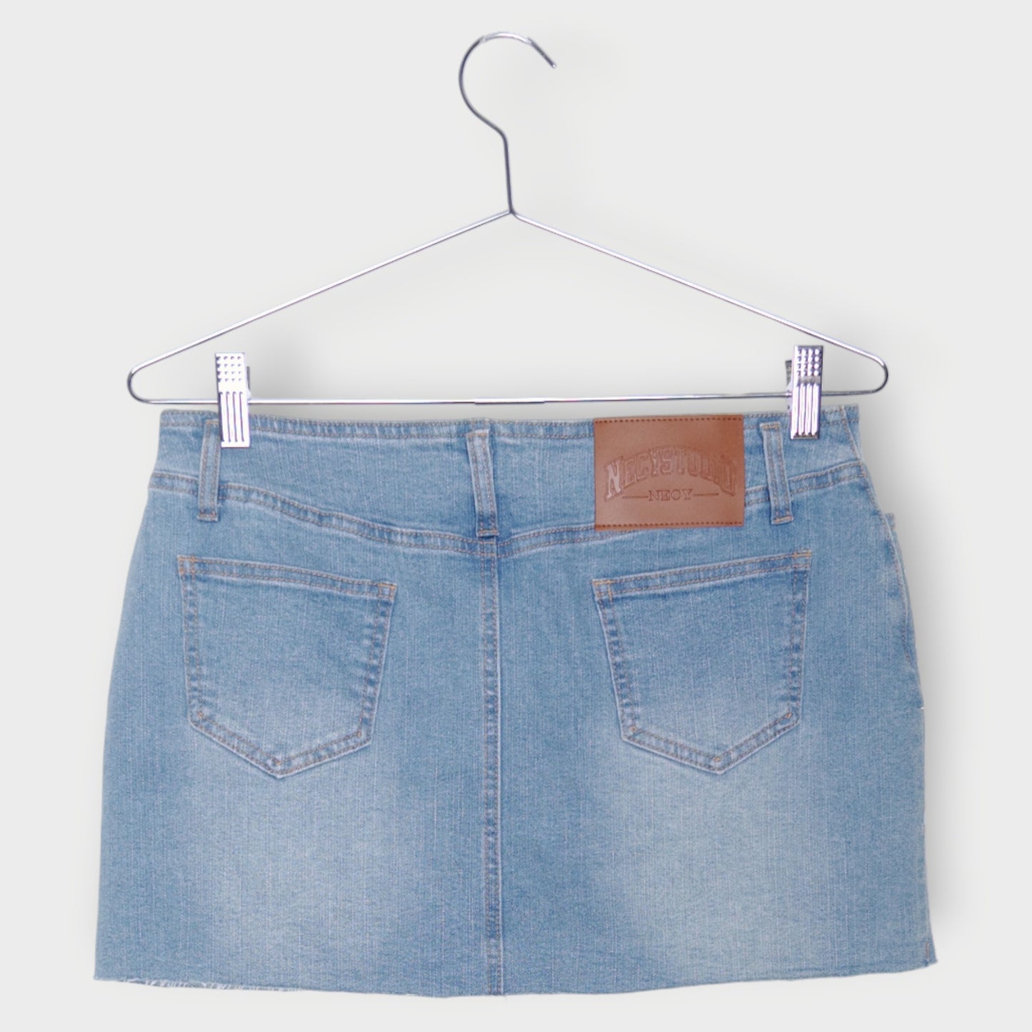 Light Wash Bow Pin Mini Skirt