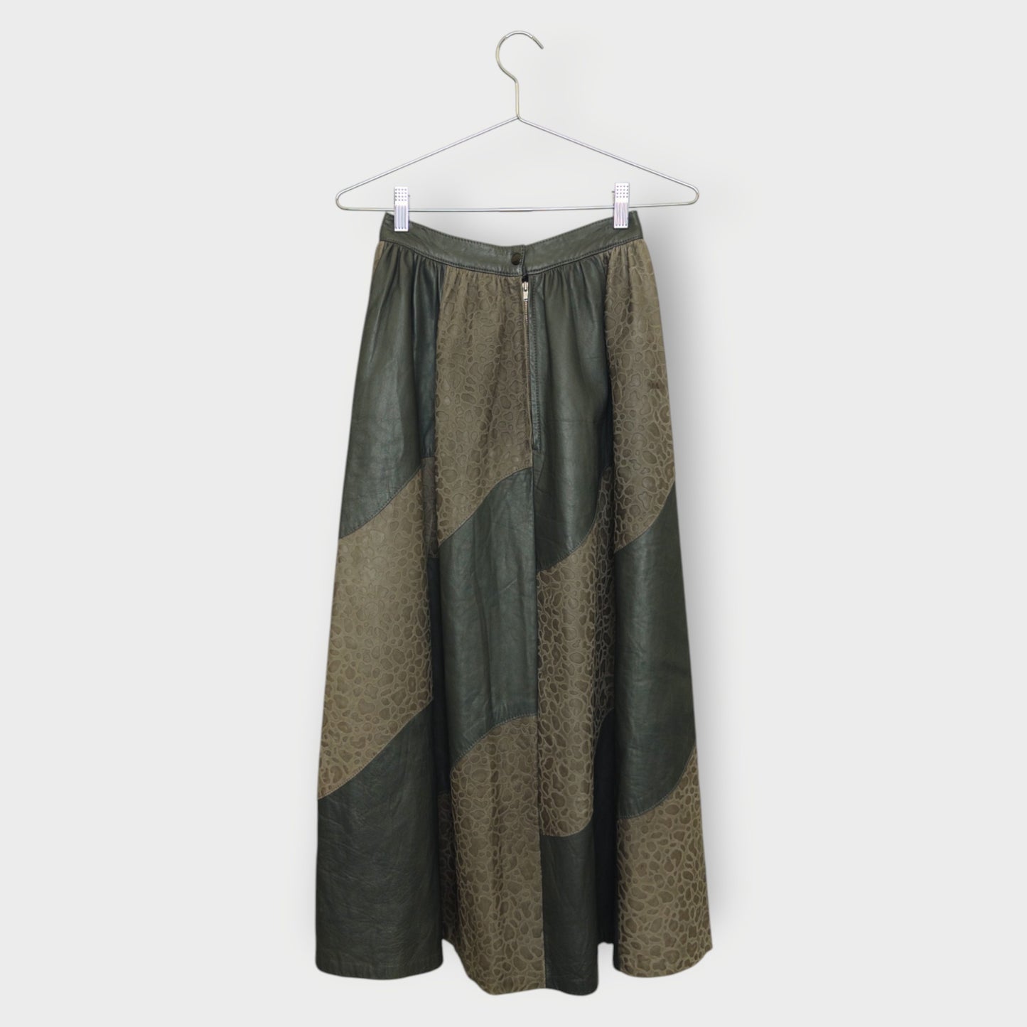 Leather Patchwork Midi Skirt
