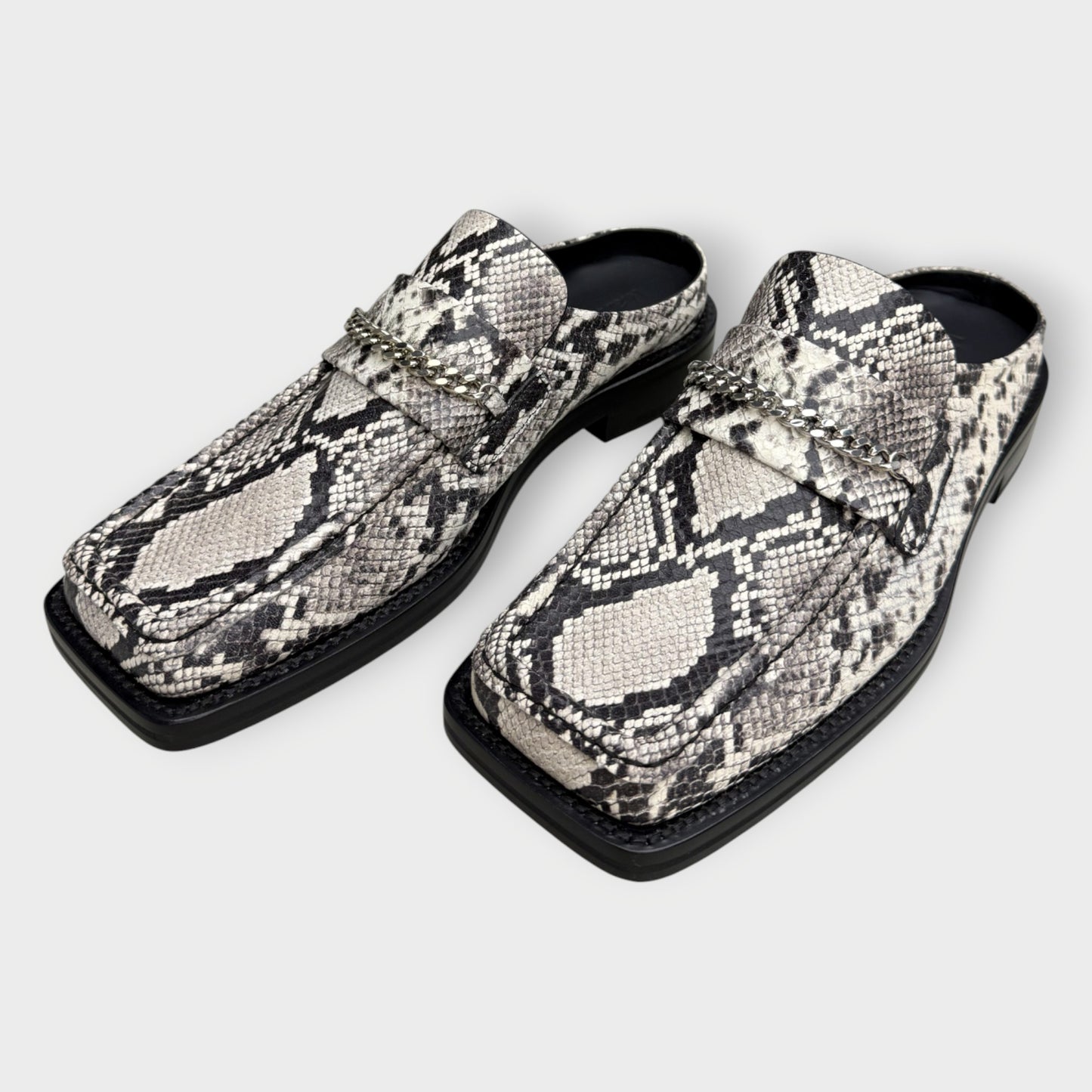 Snakeskin Square Toe Loafer Mules