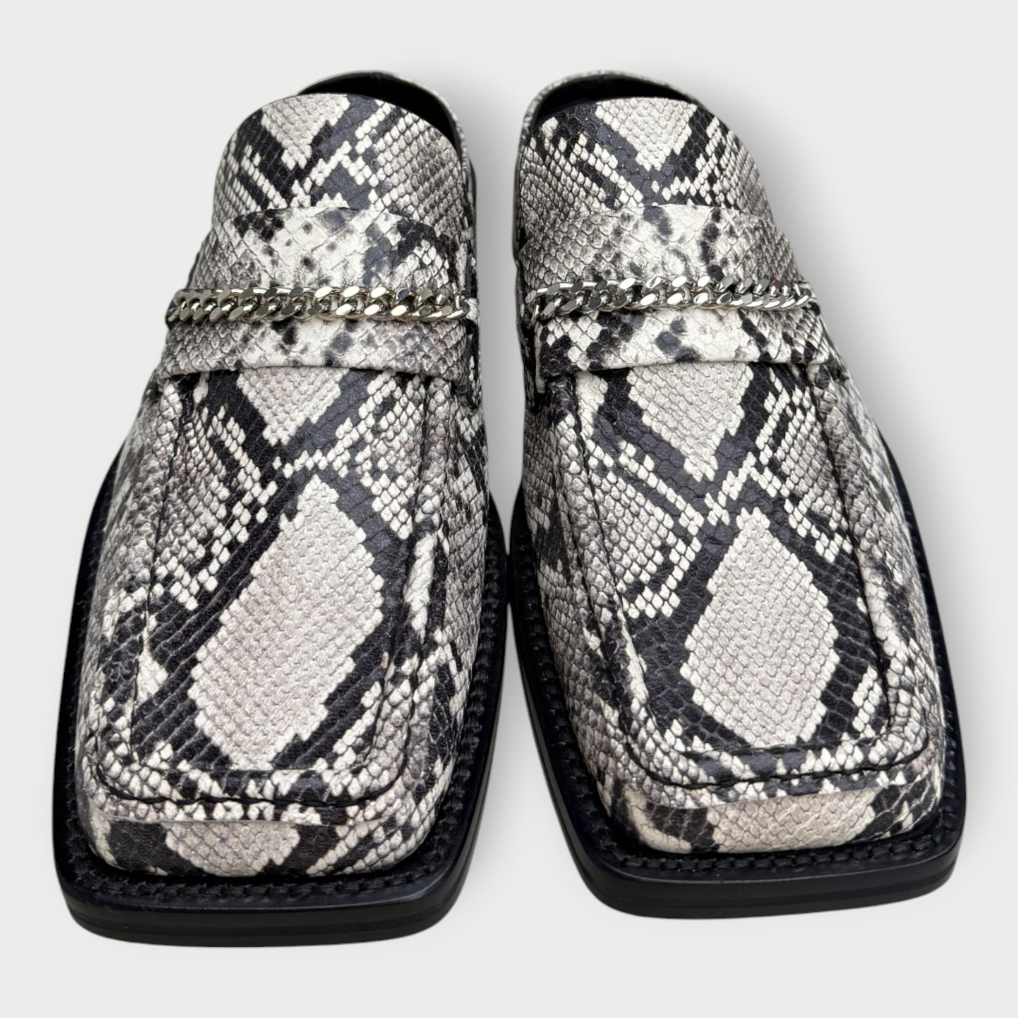 Snakeskin Square Toe Loafer Mules