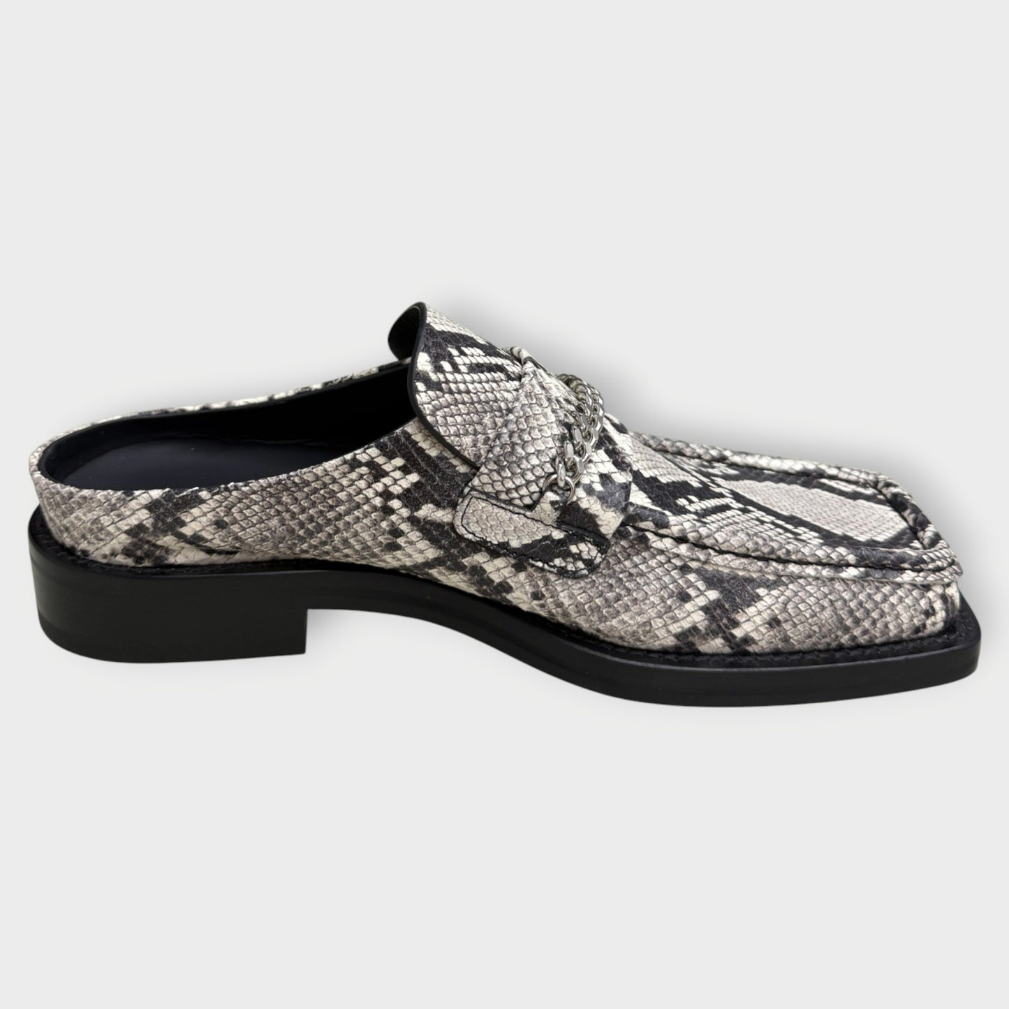 Snakeskin Square Toe Loafer Mules