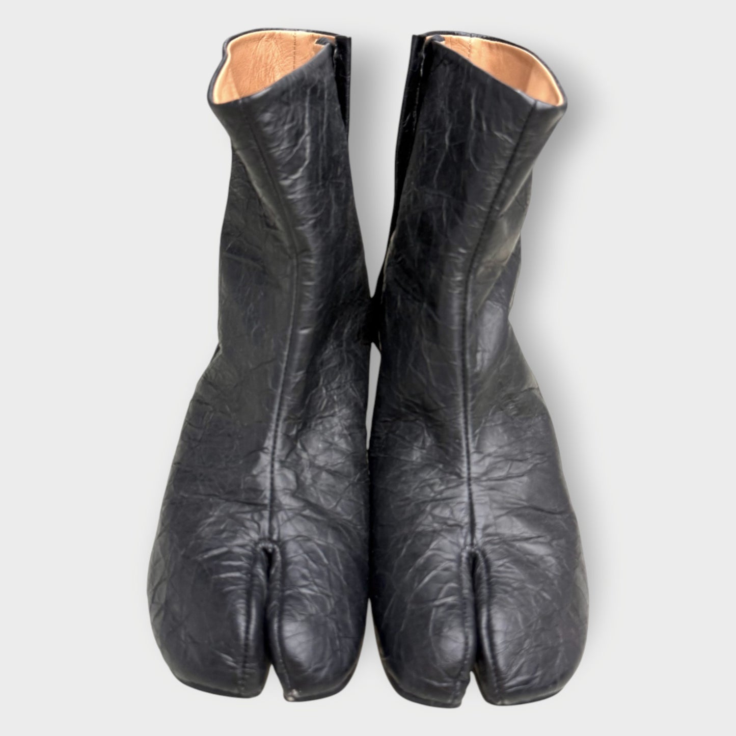 Paper Leather Block Heel Tabi Boot