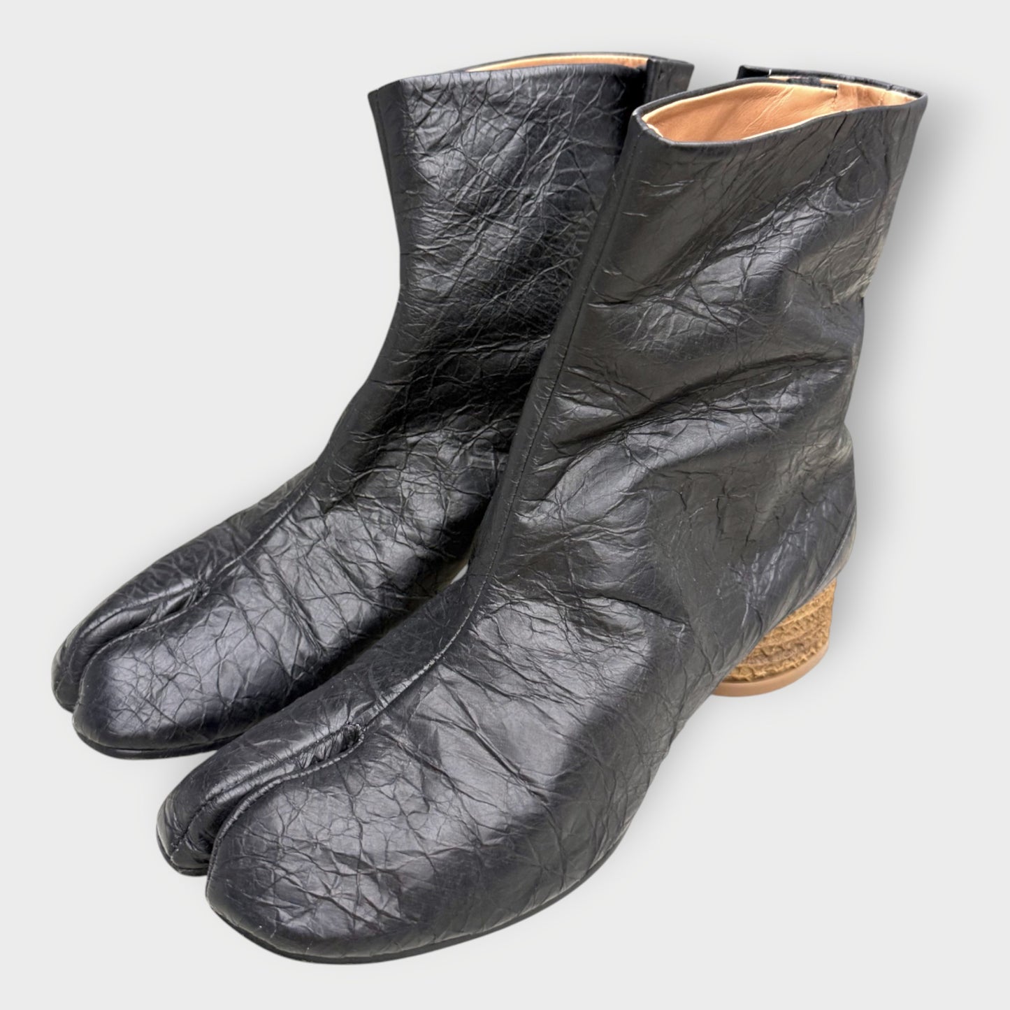 Paper Leather Block Heel Tabi Boot