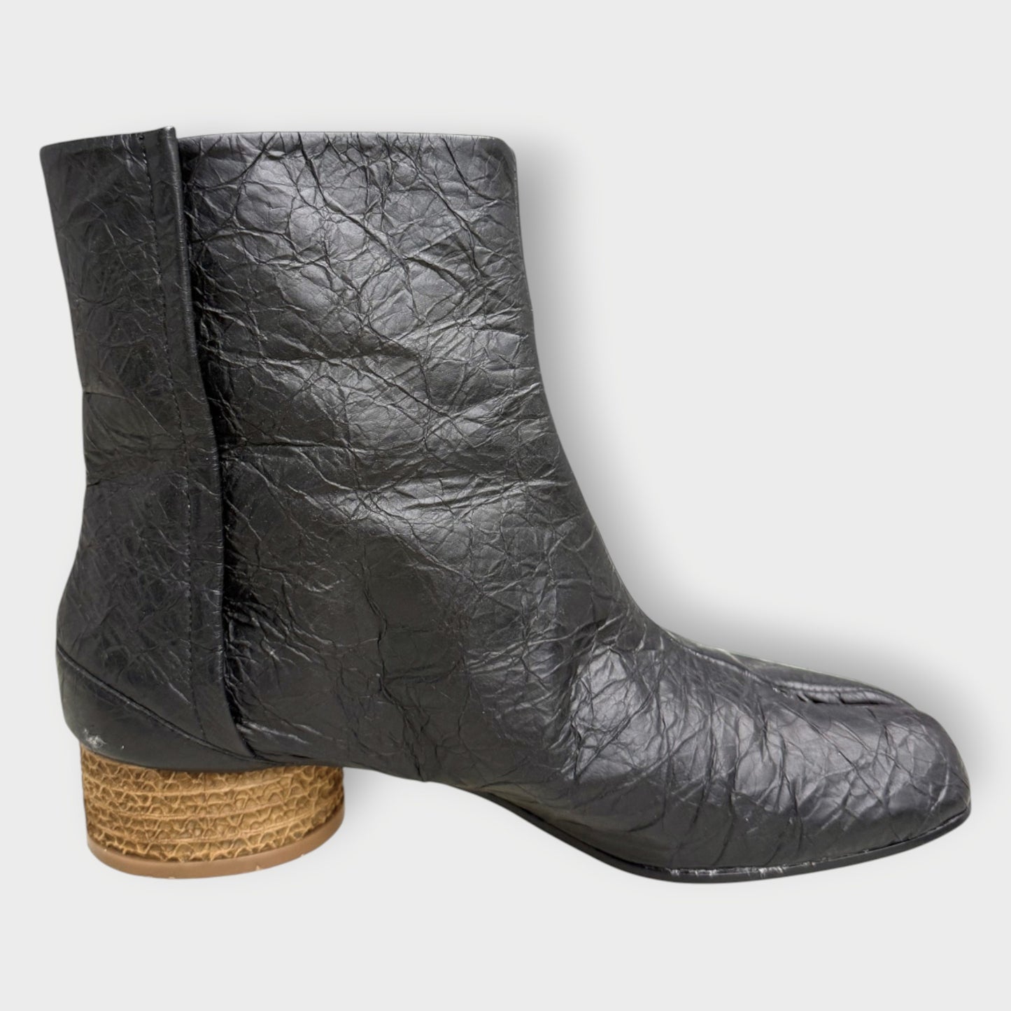 Paper Leather Block Heel Tabi Boot