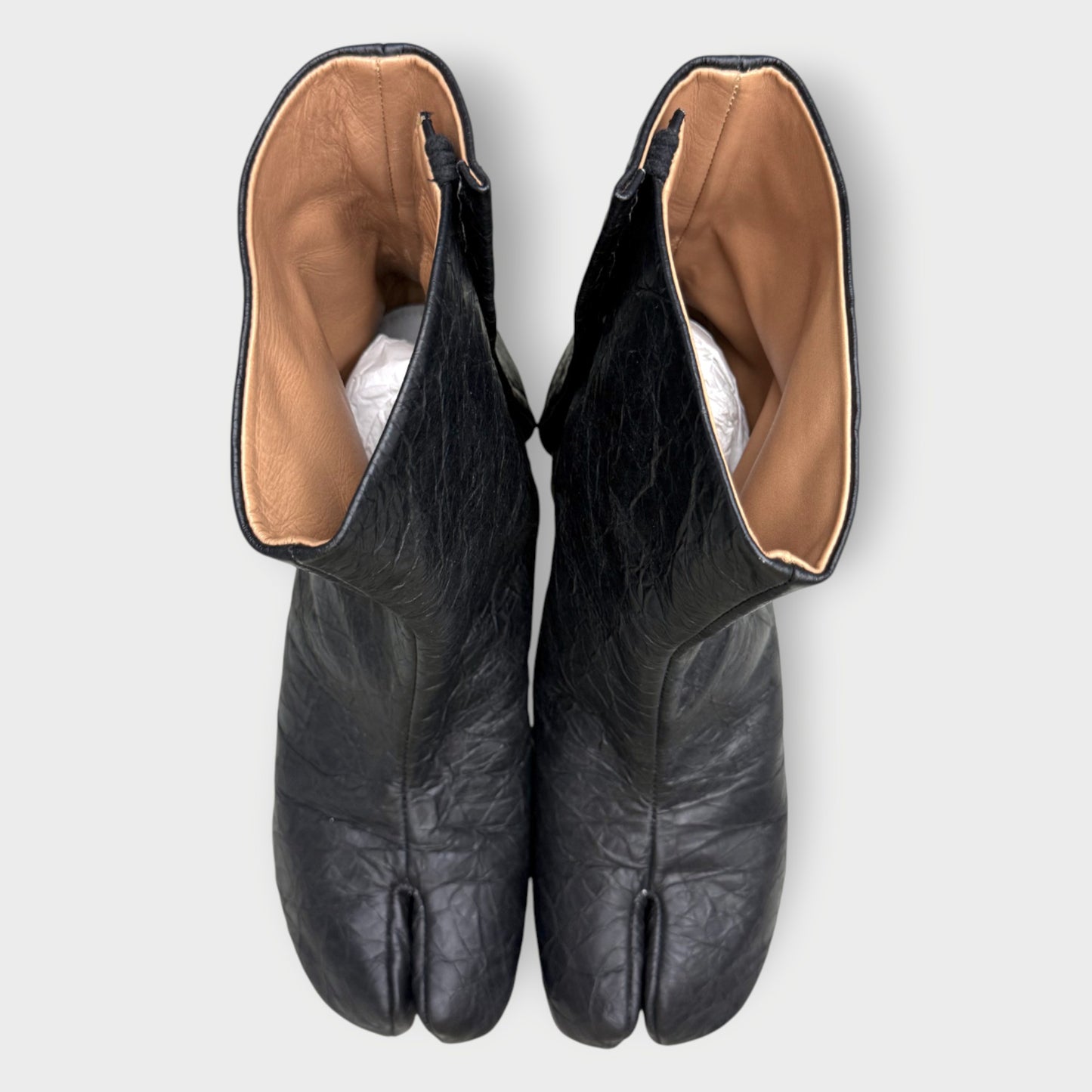 Paper Leather Block Heel Tabi Boot