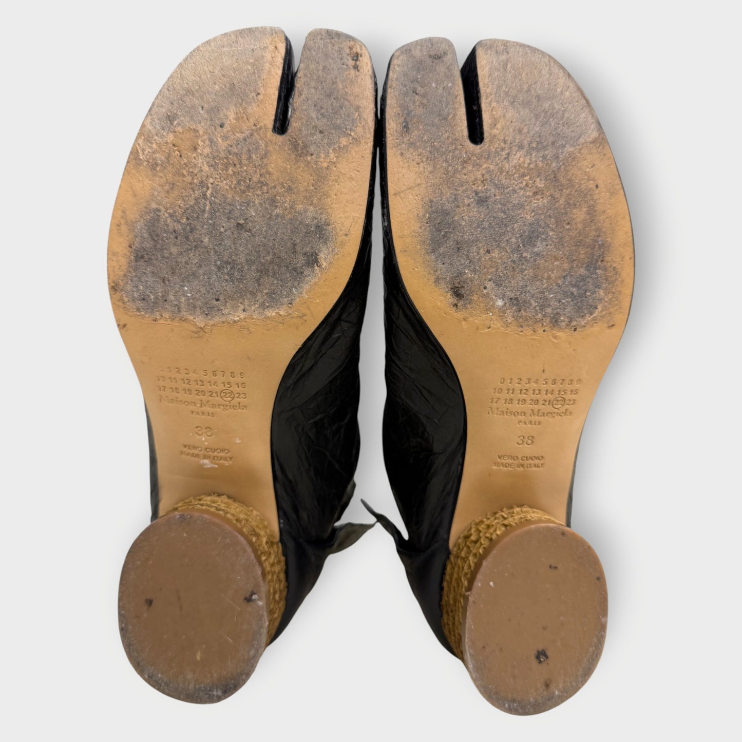 Paper Leather Block Heel Tabi Boot