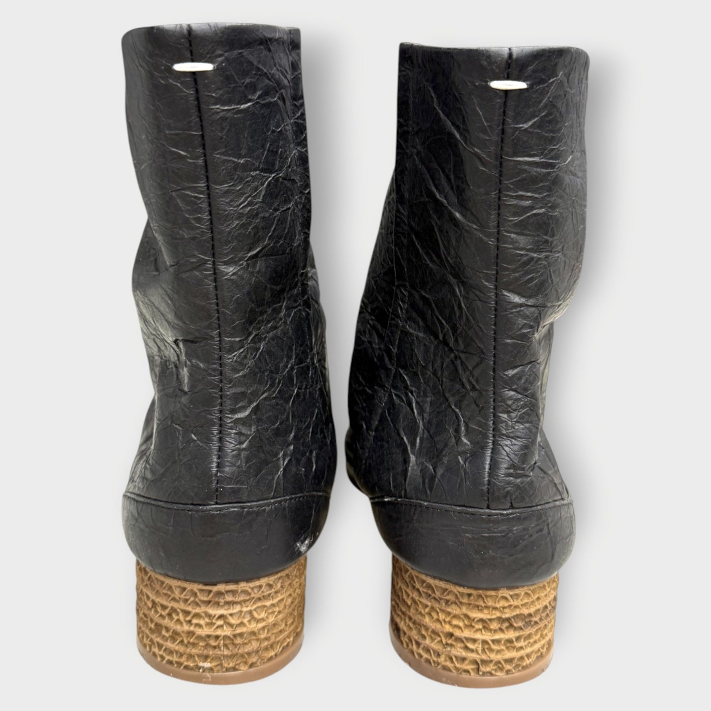 Paper Leather Block Heel Tabi Boot