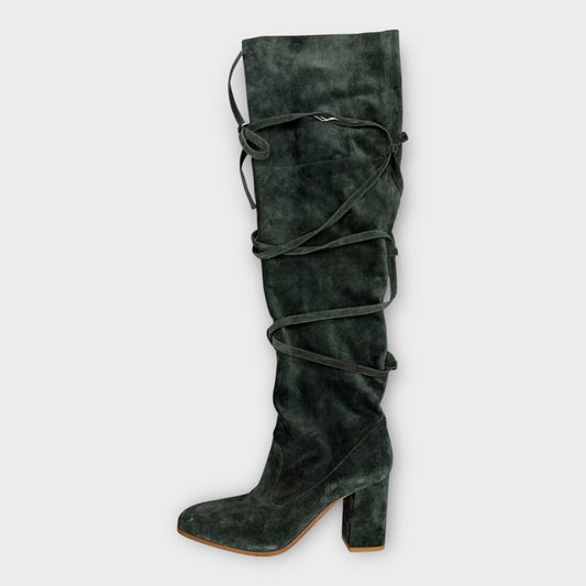 Suede Tie Up Knee Boots