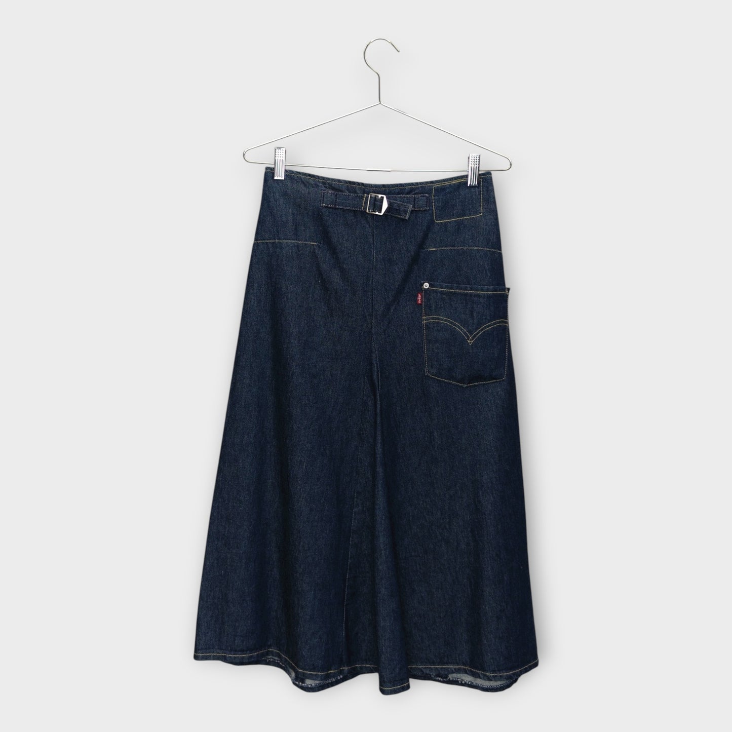 Denim Buckle Midi Skirt