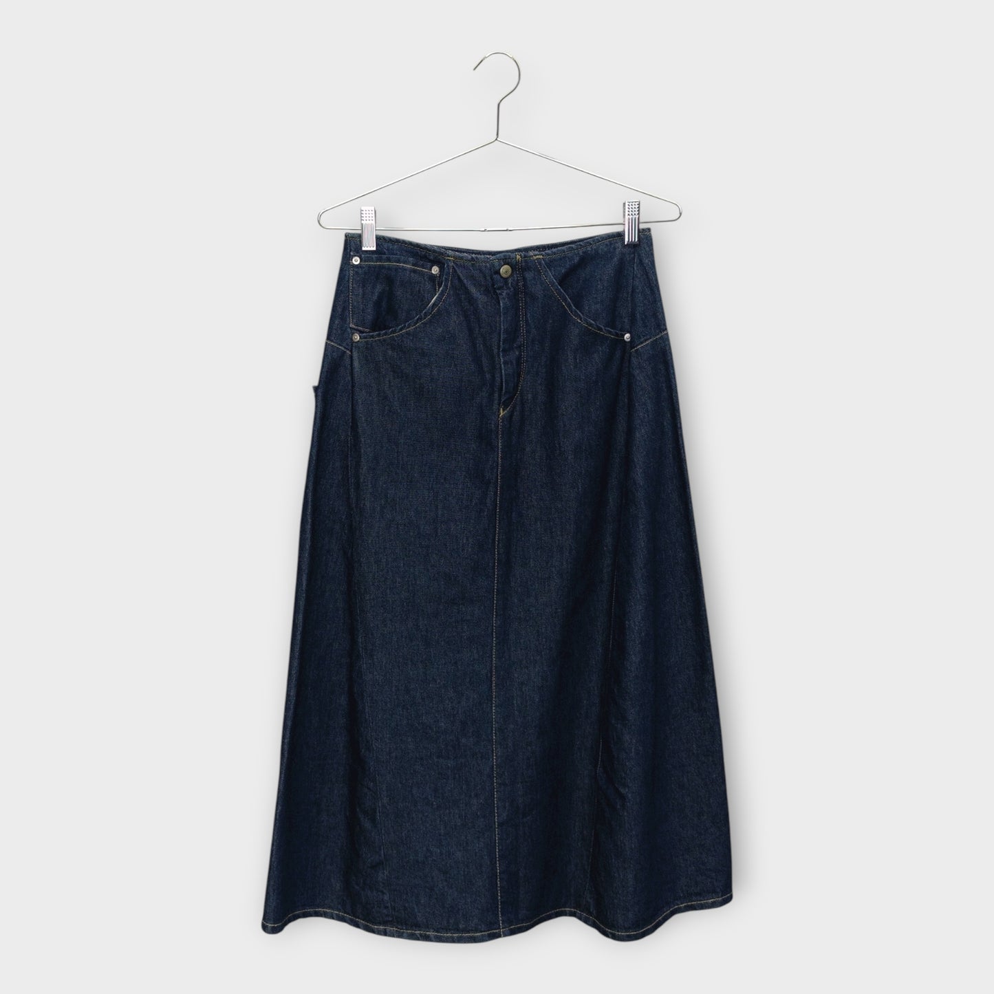 Denim Buckle Midi Skirt