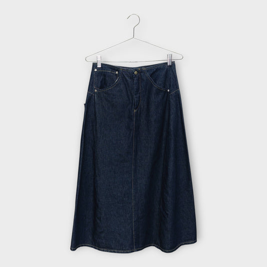 Denim Buckle Midi Skirt