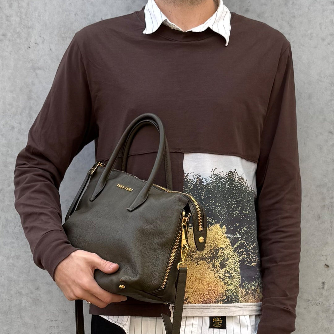 Brown Foliage Lapped Long Sleeve Top