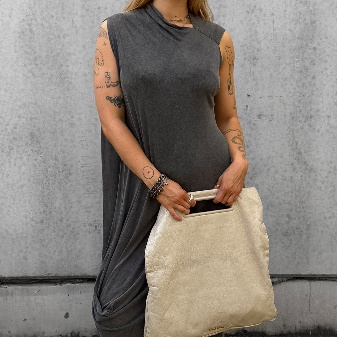 Grey Jersey Draped Midi Dress