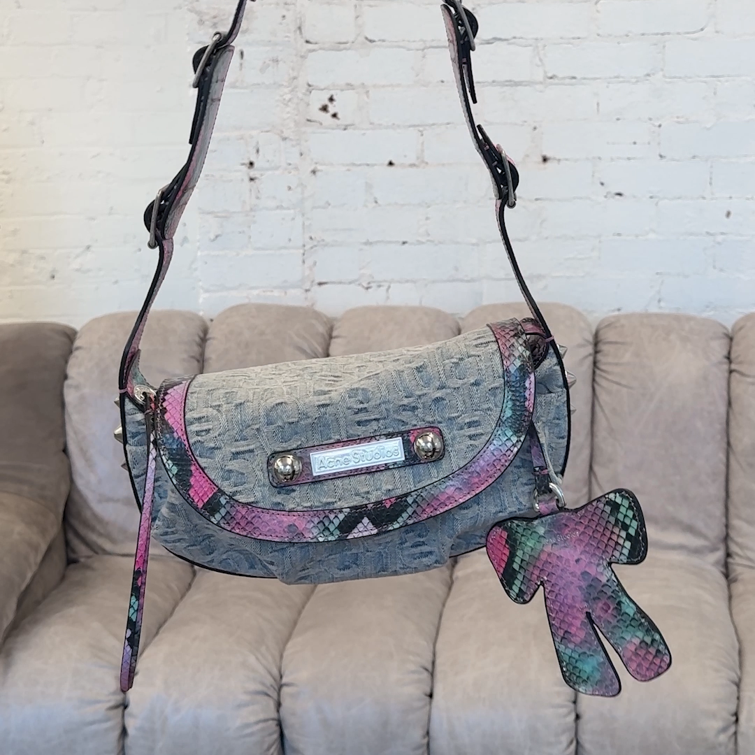 Denim & Snakeskin Shoulder Bag