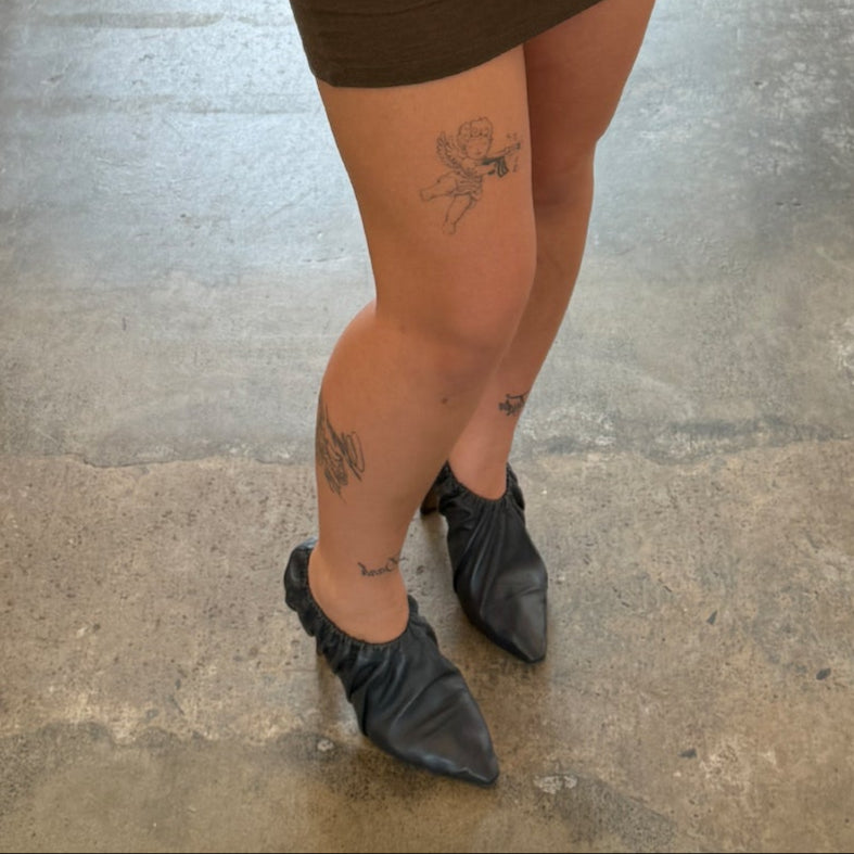 Black Leather Scrunch Heels