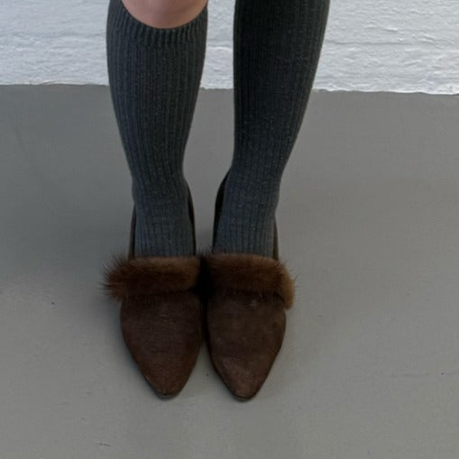 Suede Fur Lined Court Shoe