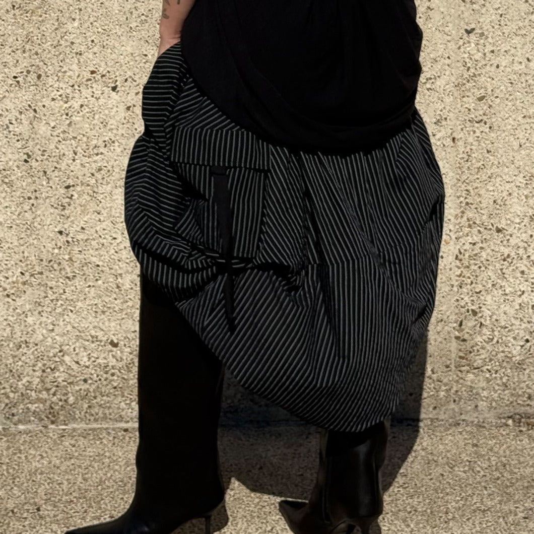 Stripe Gathered Cotton Skirt