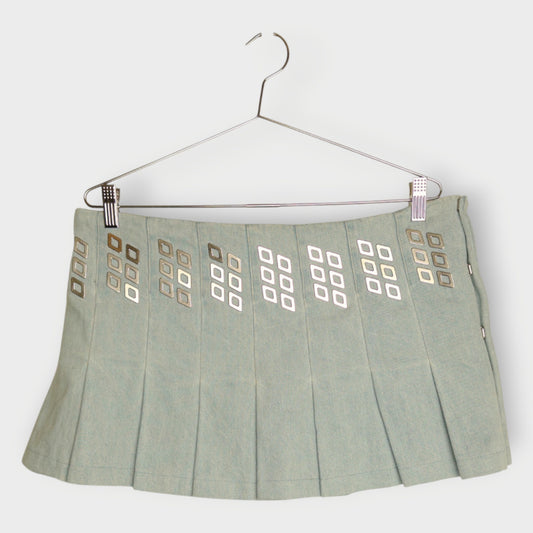 Denim Diamond Stud Mini Skirt