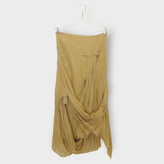 Brown Draped Embellished Midi Skirt