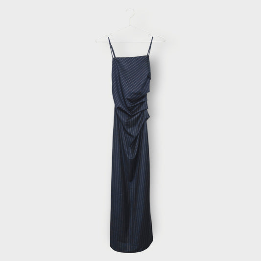 Pinstripe Draped Maxi Dress