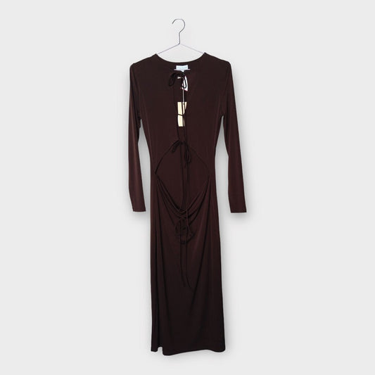 Aya Muse Brown Belly Cut Out Maxi Long Sleeve
