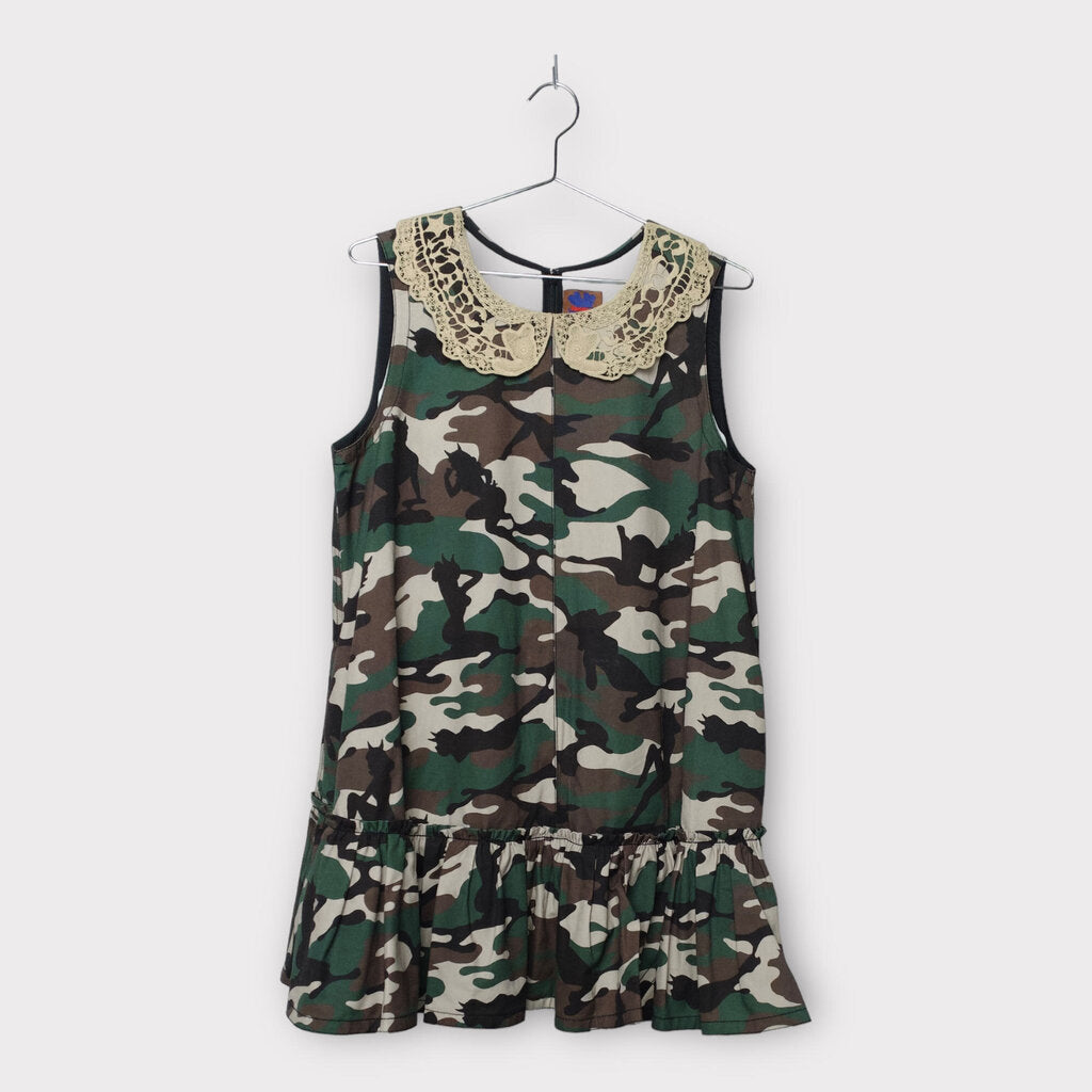 Heaven By Marc Jacobs Green Camo Cotton Drill Lace Collar Shift