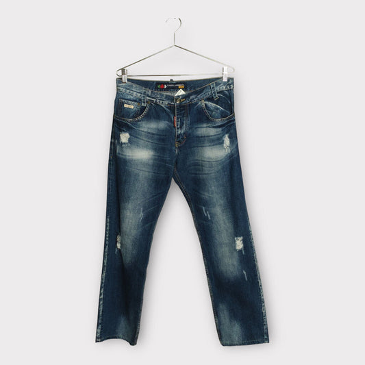 DSQUARED2 Navy Blue Distressed Straight Leg Jeans