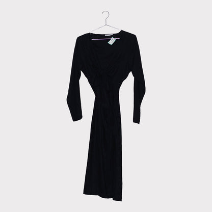 Shaina Mote Black Linen Wrap Midi Dress