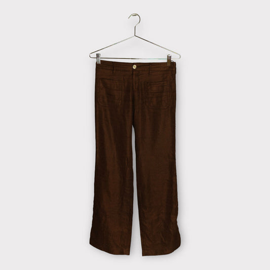 Gucci Tom Ford Brown Linen Low Rise Straight Leg Pants