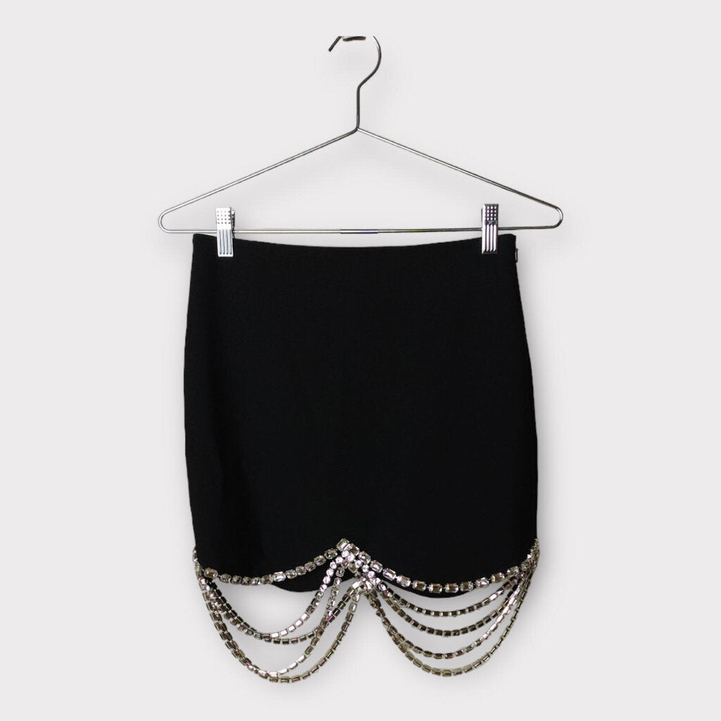 Area Black Draped w Crystal Scalloped Skirt